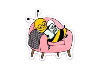 Bee Sticker / Waterproof Bee Sticker / Bee Pun Sticker / Bumblebee Sticker / Vinyl Sticker / Bee Reading in Chair