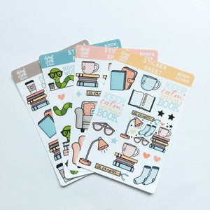 Lot d'autocollants pour les amoureux des livres / Stickers thème de lecture / Stickers rat de bibliothèque / Feuille d'autocollants