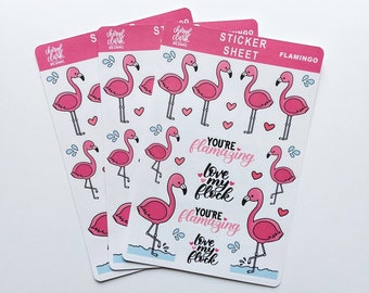 May include: A sticker sheet with pink flamingos and the text "You're flamazing Love my flock".
