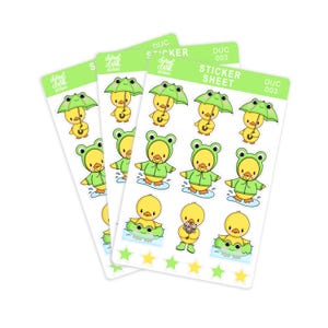 Stickers canards / Canard dans son manteau de grenouille / Stickers parapluie Canard avec grenouille / Stickers grenouille et canard printanier / Stickers agenda / Feuilles d'autocollants