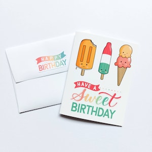 Carte de joyeux anniversaire / Carte d'anniversaire douce / Carte d'amitié / Carte vierge / Carte de correspondance / Carte de correspondance colorée / Popsicle / Anniversaire crème glacée