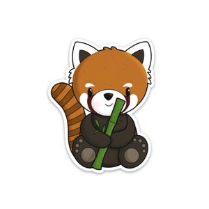 Autocollant panda roux / Autocollant animal / Panda roux mignon / Autocollant découpé / Imperméable / Panda roux avec bambou