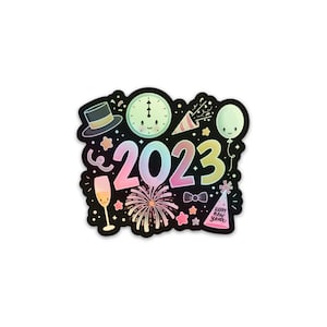 Autocollant holographique 2023 / Autocollant imperméable / Autocollant en vinyle / Autocollant Happy New Year / NYE