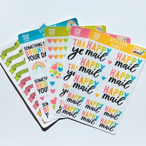 Lot d'autocollants Happy Mail/Autocollants Happy Mail/Autocollants de remerciement/Scellés pour enveloppe/Cœurs en Washi Tape/Autocollants de courrier/Feuille d'autocollants