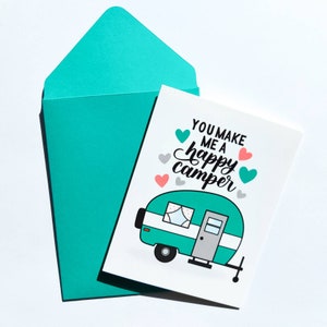 Carte de campeur heureux/You Make Me A Happy Camper/Carte vierge/Carte de l'amitié/Carte d'anniversaire/Carte de jeu de mots de camping/Carte de l'amitié