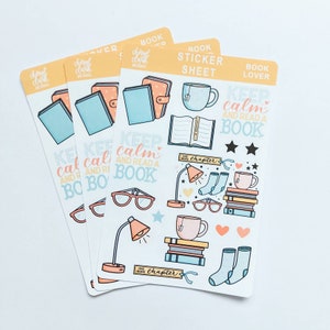 Stickers amateurs de livres/Autocollants pour agendas/Gardez votre calme et lisez/Autocollants en papier/Feuille d'autocollants/Autocollants de lecture
