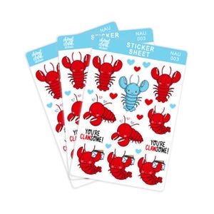 Lobster Stickers / Nautical Theme / Sticker Sheet / Cute Lobster / Paper Stickers / Lobster Pun