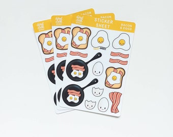 Bacon and Egg Sticker Sheets / Breakfast Stickers / Brunch Sticker Sheets / Planner Stickers / Journal Stickers