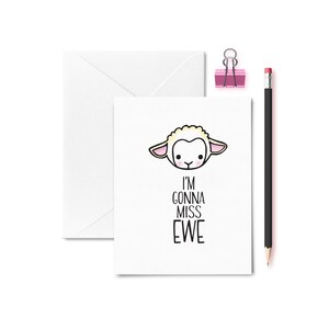 Carte Tu me manques/ Tu me manques / Carte mouton / Papeterie mouton / Carte ferme / Carte vierge / Carte de l'amitié / Carte pour notes