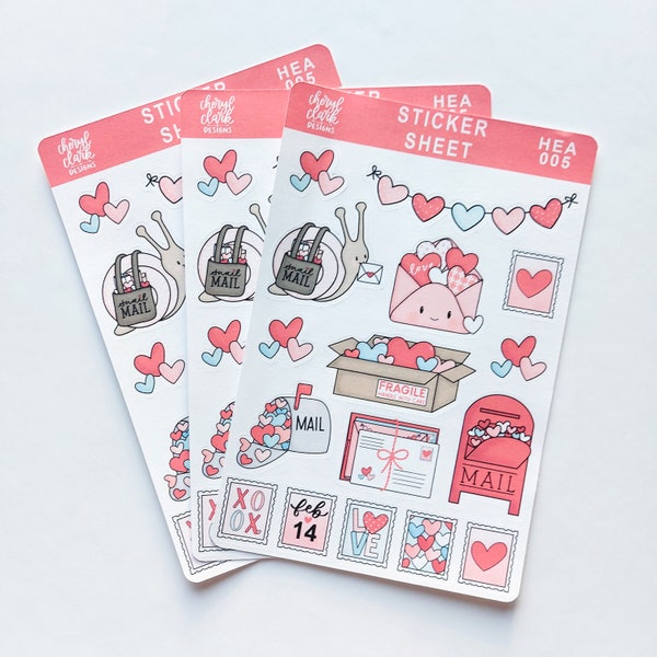 Happy Mail Stickers / Sent With Love /Snail Mail Stickers/ Heart Themed Stickers / Paper Stickers / Envelope / Sticker Sheet