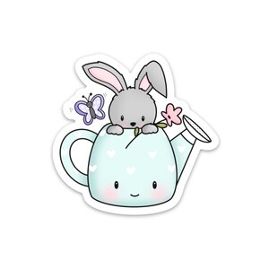 Aimant de printemps / Lapin dans un arrosoir / Aimant de réfrigérateur / Aimant de lapin et de papillon