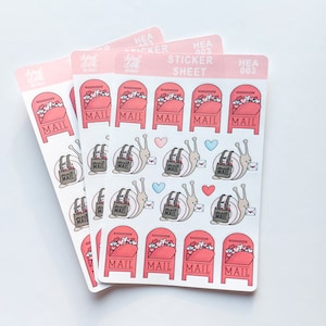 Stickers Happy Mail / Thème coeur / Stickers colimaçon / Stickers boîte aux lettres / Stickers papier / Enveloppe / Feuille d'autocollants / Sticker enveloppe