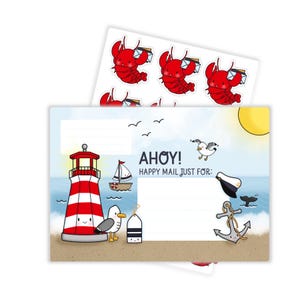 Autocollants d'étiquette d'adresse sur le thème de l'océan / Autocollants correspondants Happy Mail / Phare / Autocollants d'adresse / Enveloppe / Nautique / Pêcheurs