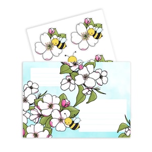 Autocollants d'étiquettes d'adresse abeilles et fleurs / Autocollants courrier joyeux correspondant / Autocollants adresse postale / Enveloppe / Autocollants adresse de retour