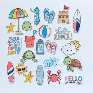 Stickers thème plage/autocollants été/autocollants agenda/autocollants brillants/autocollants thème océan/animaux marins mignons/autocollants découpés