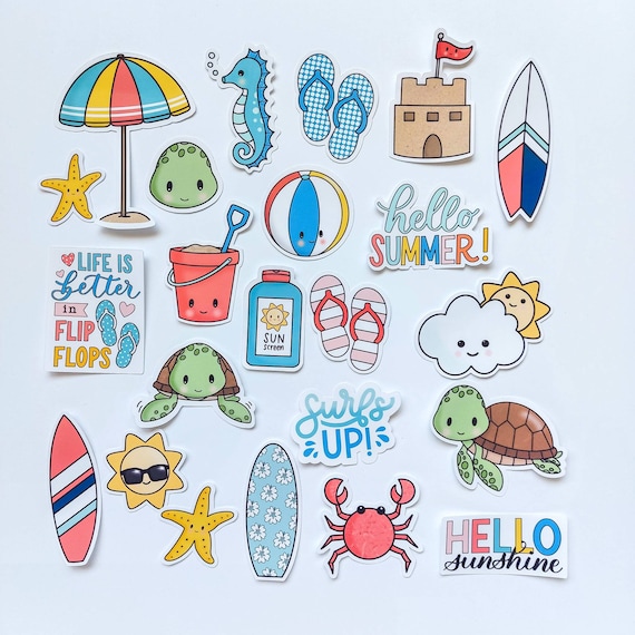 Beach Theme Stickers/ Summer Stickers / Planner Stickers/ Glossy