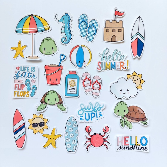 Beach Theme Stickers/ Summer Stickers / Planner Stickers/ Glossy Stickers/  Ocean Theme Stickers / Cute Sea Animals / Die Cut Stickers 