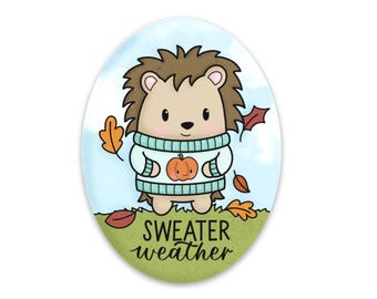 Hedgehog Fall Sticker / Sweater Weather / Cozy Fall Vibes Sticker / Autumn Sticker / Die Cut Sticker / Weatherproof Sticker / Waterproof