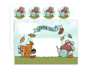 Fall Address Label Stickers / Pen Pal Happy Mail Stickers /  Autumn Address Stickers / Envelope / Snail / Squirrel