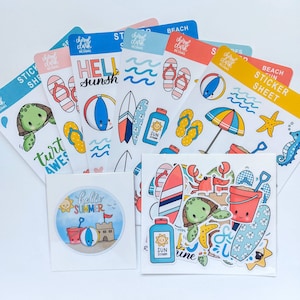 Lot d'autocollants d'été / Stickers plage / Stickers tortues / Stickers animaux marins / Aimant plage
