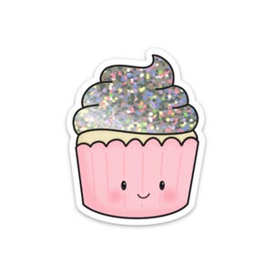 Sticker cupcake pailleté / Sticker joyeux anniversaire / Sticker vinyle / Sticker découpé / Sticker résistant aux intempéries / Sticker imperméable