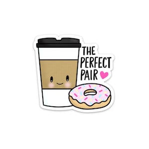 Sticker café et beignet / Sticker amateur de café / La paire parfaite / Sticker donut / Sticker découpé / Sticker résistant aux intempéries / Imperméable /