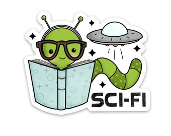 Bookworm Sticker / Sci Fi Book Lover Sticker / Reading Sticker / Die Cut Sticker / Weatherproof Sticker / Waterproof / Science Fiction