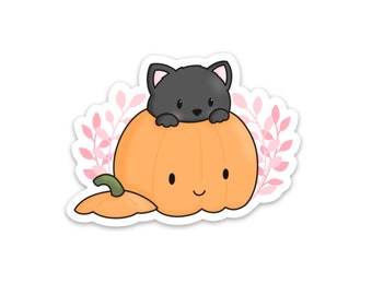 Halloween Sticker / Cat in Pumpkin Sticker / Autumn Sticker / Cute Pumpkin / Die Cut Sticker / Weatherproof Sticker / Waterproof