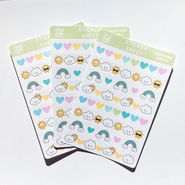 Weather Washi Stickers / Sunshine Stickers / Cloud Stickers / Rainbow Bright Happy Stickers / Planner Stickers / Sticker Sheet