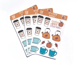 Pumpkin Spice Stickers / Fall Stickers / Autumn Stickers / Punpkin Spice Latte /  Coffee Stickers / Planner Stickers / Tea Stickers