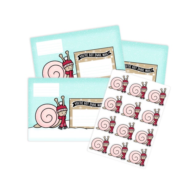 Snowy Snail Mail Address Label Stickers / Pen Pal Happy Mail Stickers /  Winter Address Stickers / Envelope / Return Address Stickers