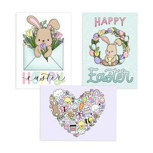 Paquet de 3 cartes postales de Pâques / Happy Mail / Snail Mail / Correspondants / 5 X 7 cartes postales / Lot de cartes postales / Hoppy Mail / Joyeuses Pâques