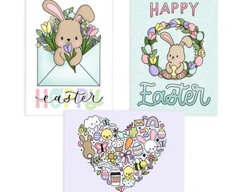 3 Pack Easter Postcards / Happy Mail / Snail Mail / Pen Pals / 5 X 7 Postcards / Postcard Bundle / Hoppy Mail / Happy Easter