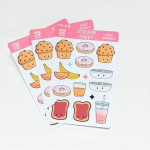 Feuilles d'autocollants brunch/autocollants petit-déjeuner/feuilles d'autocollants brunch pour enfants/autocollants pour agenda/autocollants pour carnet