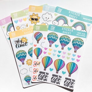 Lot d'autocollants météo et montgolfières / Stickers météo / Stickers soleil / Stickers joyeux joyeux / Stickers pour agenda / Feuille d'autocollants