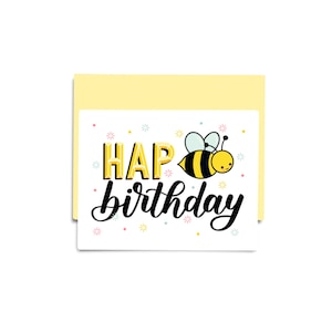 Carte d'anniversaire Hap-Bee / Carte de joyeux anniversaire / Jeu de mots abeille / Carte d'anniversaire pour enfants / Anniversaire vierge / Carte d'anniversaire / Carte / Carte de correspondance