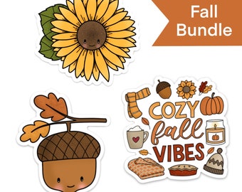 Fall Sticker Bundle / Cozy Fall Vibes Sticker / Sunflower Sticker / Die Cut Sticker / Weatherproof Sticker / Waterproof / Acorn Sticker