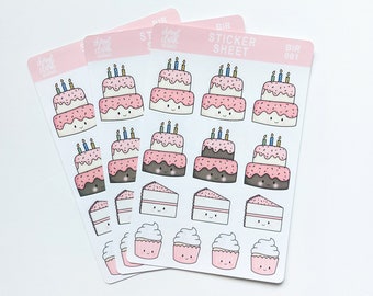 Birthday Cake Stickers / Cupcake Stickers / Happy Birthday / Peel off Stickers / Sticker Sheet / Celebrate / Party Stickers / It's Your Day