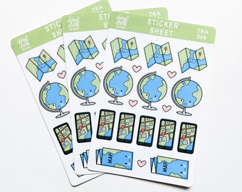 Travel Stickers / Map Stickers / Globe Stickers / Paper Stickers / Sticker Sheet / Vacation Stickers
