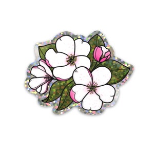 Autocollant fleur de pommier scintillant / Autocollant printanier / Autocollant imperméable / Autocollant découpé / Autocollant résistant aux intempéries / Autocollant imperméable / à fleurs