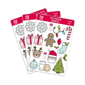 Autocollants de vacances / Autocollants de Noël / Feuille d'autocollants / Autocollants de Noël mignons / Autocollants en papier / Renne / Père Noël