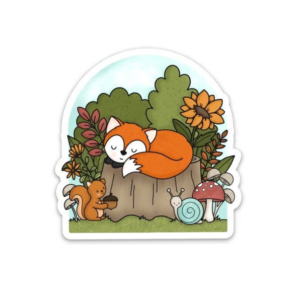 Fall Fox Sticker / Woodland Animals Sticker / Autumn Sticker /Cute Fox / Autumn Die Cut Sticker / Waterproof / Squirrel Snail Mushrooms