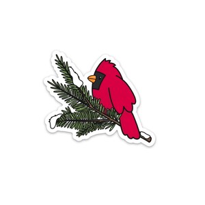Autocollant Cardinal d'hiver / Autocollant imperméable / Autocollant en vinyle / Autocollant Birder / Flocon de neige