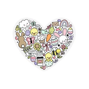 Autocollant de Pâques / Autocollant imperméable Tranarent / Autocollant de Pâques mignon / Autocollant en forme de coeur / Autocollant en vinyle / Griffonnages de Pâques