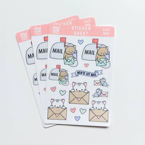 Autocollants courrier joyeux chat / Autocollants courrier postal / Autocollants papier / Enveloppe / Autocollants courrier / Feuille d'autocollants / Chats mignons