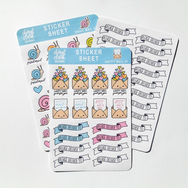 Happy Mail Sticker Bundle/ Snail Mail Stickers / Paper Stickers / Envelope / Just for You / Mail Stickers / Sticker Sheet / Envelope Sticker