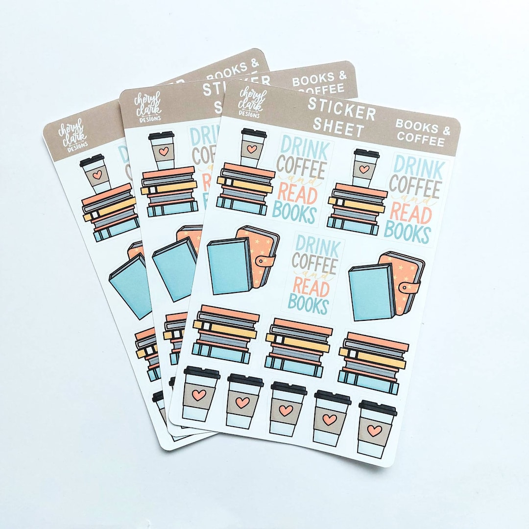Books and Coffee Stickers / Planner Stickers / Coffee Stickers / Paper ...