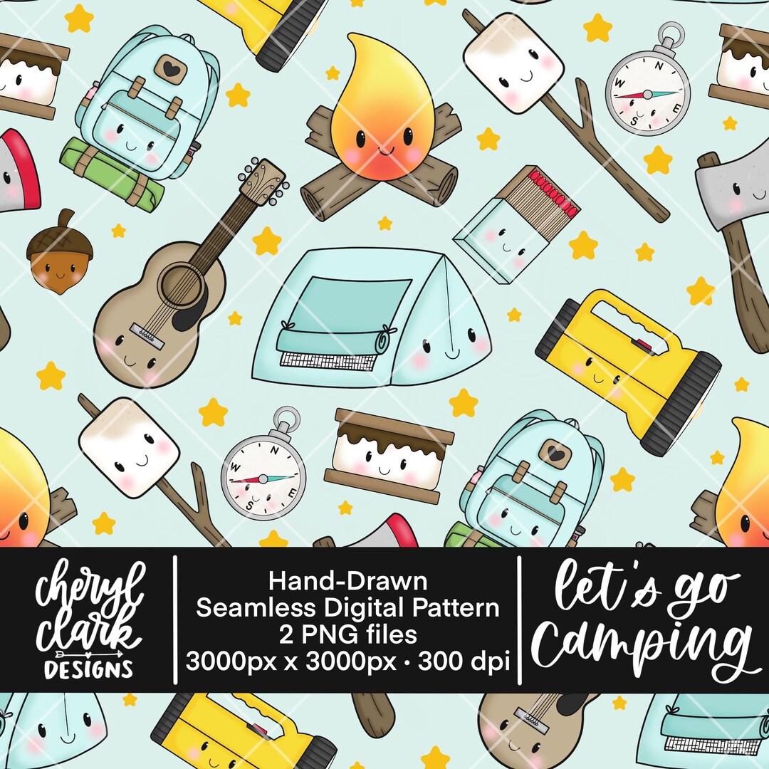 Let’s Go Camping Digital Seamless Pattern / Camping Theme Repeating ...