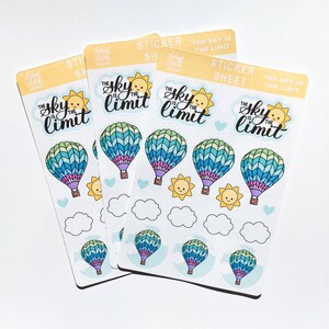 Stickers montgolfières / Stickers The Sky is the limit / Stickers soleil / Stickers joyeux joyeux / Stickers agenda / Feuille d'autocollants