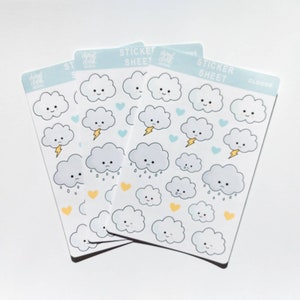 Stickers nuages / Stickers météo / Stickers éclairs / Stickers joyeux joyeux / Stickers pour agenda / Feuille d'autocollants